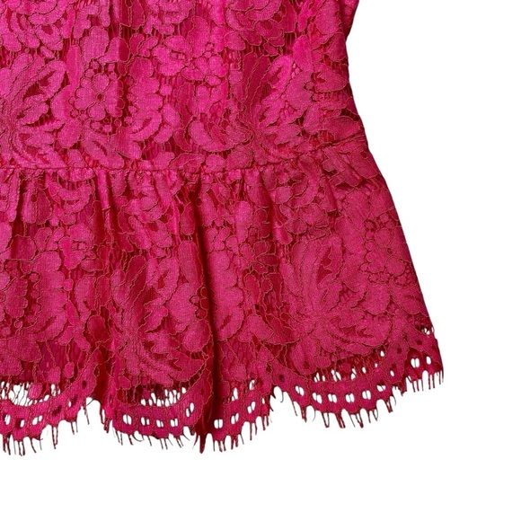 J.Crew Petite Peplum Lace Sleeveless Blouse 2P Bright Pink Eyelash Trim - Picture 6 of 16